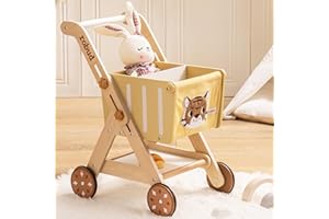 ROBUD Poussette en Bois pour bébés - Chariot de Courses pour Filles et garçons, Hauteur réglable pour Enfants et Tout-Petits, Jouets d'apprentissage pour Enfants de 10 Mois à 1 an