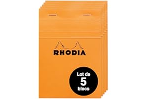 RHODIA 13200Amzc - Lot de 5 Bloc-Notes Agrafés N°13 Orange - A6 - Petits Carreaux - 80 Feuilles Détachables - Papier Clairefontaine Blanc 80 g/m² - Couverture en Carte Enduite Souple et Résistante