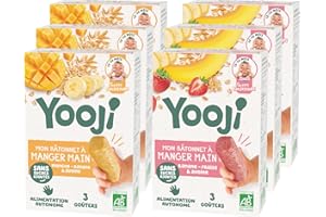 Yooji - Bâtonnets à Manger-Main Bio - 18 Goûters bébé sans sucres ajoutés DME et Alimentation Autonome - Fraise, mangue, flocons d'avoine, banane