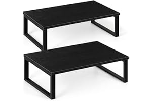 SHINOSKE Supporto per Monitor Rialzo per schermi, Supporto in Legno e Metallo per Computer Laptop Stampante, Supporto Monitor Scrivania per Casa o Ufficio, Nero (Confezione da 2)