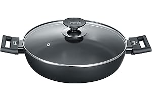 Berndes Alu Induction Servierpfanne 28 cm Tegame con Coperchio, 3.5 Litri, Alluminio Forgiato, Nero