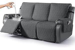 KinCam Funda Sillon Relax reclinable, Impermeable Funda para Sillón Relax con Bolsillo Laterales y Correas elásticas para Perros y Mascotas, Suave y Lavable Funda Sofa 3 plazas Gris carbón