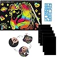 Crackles Rainbow Scratch Art Paper NotePad Magic Kit with 1 Stylus &1 Drawing Stencil. Black Scratch Off Paper for Kids. Best Scratch Pad for Drawing & Craft - Pack of 10 for Birthday Return Gifts