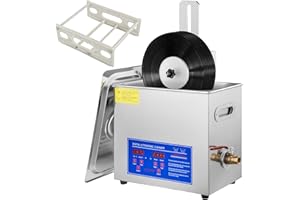 VEVOR Pulitore a Ultrasuoni 395 x 25 x 325 mm Pulitore a Ultrasuoni per Vinile 6 L Macchina per Pulizia Ultrasuoni di Vinile 8 Dischi 180W Pulitore Ultrasuoni per Dischi, Stendino per Negozio di Casa