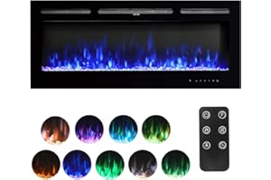FIDOOVIVIA Electric Fireplace, 60"Electrical Fire Recessed and Wall Mounted, Media Wall Fireplace with 9 Flame Colour Effect & Remote Control, 2 Heat 900W & 1800W, Overheat Protection, Log Set&Crystal