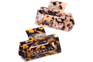 FSMILING 2pcs Square Medium hair claw clips for thick fine hair,Tortoise shell rectangle claw hair clips medium for women ladies