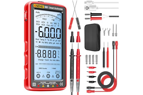 ANENG 681 Multimètre Numérique Testeur Tactile Intelligent Voltmètre Rechargeable à Plage Automatique TRMS 6000 Points,Courant AC/DC,Tension AC/DC,Résistance,Diode,Test De Continuité,Capacité
