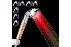 ELCM Pommeau Douche,7 Couleurs LED Changement,Douchette de Douche LED Salle de Bain Spa - haute pression economie deau- Haute Filtration avec Trois Niveaux Ionique Négative Prévention