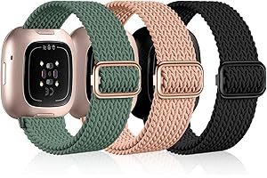 OFFCUP 3 Pièces Nylon Bracelet Compatible avec Fitbit Versa 3/4/Fitbit Sense/Sense 2, Boucle de Acier Inoxydable Réglable Bracelets de Remplacement pour Femme Homme
