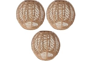 Angoily Lot de 3 abat-jours tissés rétro en rotin tressé - Panier suspendu - Plafonnier vintage - Pour salle à manger, salon - 14 x 15 x 15 cm (diamètre du trou central : 4 cm)