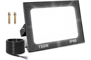 Viugreum 150W Led Floodlight Outdoor 12000LM Safety Light IP65 Waterproof Garden Flood Lights Unique Shell Work Lighting Cold White Wall Light with 75cm Cable Outside for Yard Garden Backyard