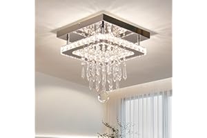Finktonglan Chandeliers Ceiling Light Square LED Crystal Ceiling Lights Modern Stainless Steel Flush Mount Chandelier for Bedroom Kitchen Dining Room Hallway Living Room (Color Changeable)