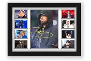 ALLSTARMEDIA Eminem Autograph Poster Print - Limited Edition Collage Of The Music Legend - Signed Collector Merchandise For Fans And Rap Music Lovers (Framed, A4 (30x20cm))