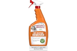NATURE'S MIRACLE Nature’s Miracle Set-In Stain Remover - Solution en Spray conçue pour les taches et les odeurs de chat profondément incrustées – Formule à l’Oxygène Actif – Multi-surfaces – Parfum Orange – 709 ml