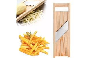 ABODOS Potato Chipper, Professional Kitchen French Fries Chip Cutter with Stainless Steel Blade and Actual Wooden Frame, French Fry Maker for Potatos, Carrots, Cucumbers (7 * 8mm+Finger Protecto)