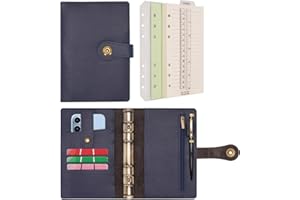Wonderpool A6 Diario Viaggio Quaderno Taccuino Carta a righe Ricaricabile, Organizzatore in pelle con anelli per budget e penna per ufficio scuola pianificazione aziendale scrittura (Blu, A6)