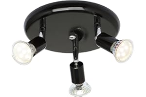 UKEW Round 3 Way Ceiling Lights - Black GU10 LED Spotlight Fixture with Adjustable Heads - Modern Lighting for Bedroom Kitchen Restaurants