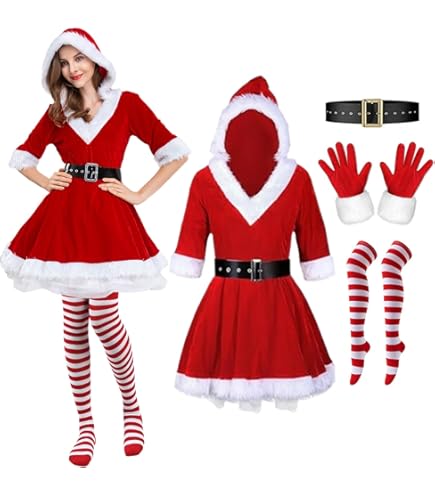 AIOJY Kerstman kostuum voor volwassenen dames Jurk Cosplay Kostuum Rode zachte jurk uit één stuk comfortabele Santa Claus kostuum Kerstfeesten Feestjurken,Groen,S