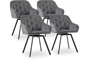 CLIPOP Samt Esszimmerstühle Drehbar 4er Set,Gepolstert Sessel Küchenstuhl mit Armlehne Freizeit Polsterstuhl Bequem Sitz Drehstuhl für Esszimmer Wohnzimmer Büro, (2, Grau)