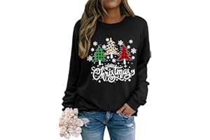 Yihelian Weihnachts Sweatshirt Damen Weihnachtspullover Merry Christmas Pullover Weihnachtsbaum-Grafik