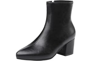 Lroey Reoly Botines Mujer Tacón Ancho, Botas de Vestir Tacón Medio Puntiagudo Botín Zip, Talla 32-45