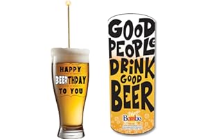 Bombo Boccale Pinta in vetro per Festa di compleanno HAPPY BEERTHDAY TO YOU, capacità 500 ml.