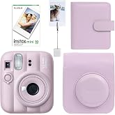 Instax Mini 13 Fotoğraf Makinesi Deri &Ccedil;anta Alb&uuml;m Kıska&ccedil; ve 10'lu Film Hediye Seti (Pembe)