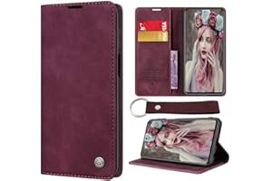 CaseNN Funda para Samsung Galaxy S21 FE 5G Carcasa con Tarjetero Fundas Tapa Libro Libro de Cuero PU para Mujeres Hombres Premium Magnético con Llavero Suporte Silicona Proteccion Delgado - Vino Tinto