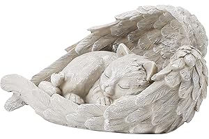 Camidy Pet Memorial Statue, Pet Loss Gifts, Pet Memorial Stone Tombstone Grave Maker Cat Sleeping in Angle Wing Statue Sympathy Gift