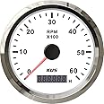 KUS Tachometer RPM Gauge, 85mm 6000RPM 12V/24V with Backlight (White), Adjustable Speed Ratio, Waterproof, Suitable for Diesel and Petrol Engines