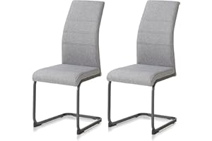 ‎KHG KHG 2er Set Schwingstuhl, Küchenstuhl Grau, Polyester Flachgewebe, Gestell pulverbeschichtet schwarz inkl. Fußbodenschoner, Esszimmerstuhl bis 110 kg Belastbar