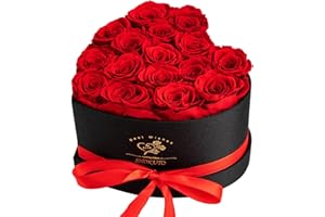 SHOKUTO 16-Piece Preserved Forever Real Roses in Heart Box - Christmas Birthday Gift for Her Women Wife Girlfriend Mothers.100% Real Roses Last for 3 Years. Flowers for Anniversary Valentines & Mother's Day