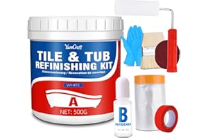 YumCraft White Tile Paint, 500g Tub and Tile Refinishing Kit with Tools and Hardener - Bath Paint Enamel for Bathroom, Countertop, Wash Basin, Kitchen, Porcelain, Floor, Easy to Use, 25-30sq.ft