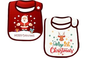 KEÏNELS 2 Pezzi Bavaglino Natalizio Il Mio Primo Natale - Bavaglini Natale Neonato Neonata Impermeabili - Bavette 100% Cotone - Idea Regalo Natale Neonati 0-3 6-9 Mesi - Regali per Neonati Natale Originale