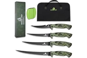 DRAGON RIOT Set di coltelli da sfiletto, set di coltelli da pesce con manico antiscivolo, set di coltelli da cucina con tasca e affilacoltelli, coltello da pesca Full Tang, set di coltelli da pesca,