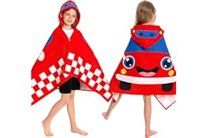 OLAOLA Toalla de Baño con Capucha para Niños, Toallas de Playa Microfibra Suave para Nadar Surfear, Poncho de Baño para Niños y Niñas de 3 a 12 Años (Coche)