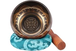 BYOU Cuenco Tibetano,Campana Metal Tazón de Cantar 9.5cm Cuenco Tibetano a Mano con un Cojín y la Baqueta para la Meditación Chakra Healing Oración Yoga Budismo y Sanación