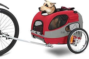 Sepnine Remorque Velo Chien,Remorque vélo pour Chiens-600D Oxford Canvas,avec Réflecteur de Sécurité et Petite Poche,Pads intégrés,Câbles de Sécurité（Rouge Profond、Moyen、Fer、L-30kg）