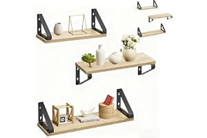 Relaxdays vägghyllor, 6-pack, 3 storlekar: 30, 35, 40 cm, natur