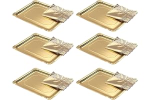 Acan Tradineur - Pack de 6 Bandejas con blonda Rectangular - Especial para Fiestas o Celebraciones - Material reciclable - 25 x 34 cm - Color Oro