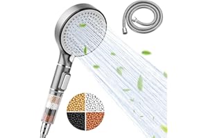 COSMETI Shower Head, High Pressure Shower Head Hard Water Filter Shower Head with 5 Modes, Universal Powerful Flow Shower Head Beads Filter Showerhead with 2M Hose for Low Pressure Hard Water