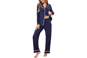 Bresdk Pigiama Donna Invernale Aperto Davanti con Bottoni Cotone a Maniche Lunghe Pigiami Due Pezzi Sciolto Accogliente per Casa e Casuale Ospedale