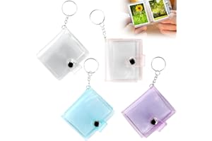 GMMG Mini Photo Album Keychain Small Photo Album Keyring 24 Pockets Photo PVC Storage for Picture Cards Storage (4 Pcs 2 Inch)
