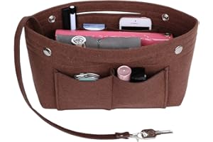 Joqixon Handbag Organiser Insert, Bag Insert with Handles Keychain, Felt Bag Organiser Insert Handbag Liner Tote Insert Travel Purse, Small
