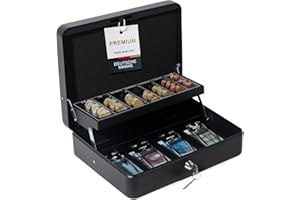 GREELUE Geldkassette Abschließbar Groß mit Münzzählbrett & Scheinfächern,30x24x9cm aus Stahl, Ideal als Spardose, Tresor, Haushaltskasse Schwarz