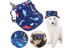 Shyllin Casquette pour Chien,Ajustable Chapeau pour Chiens avec Trous pour Oreilles,Chapeau pour Chien Protection Solaire,Convient aux Chiens de Petite, Moyenne et Grande Taille (Dinosaure, L)