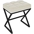 YMYNY Vanity Stool, Linen Footrest Stool, Square Ottoman Bench with X-Shaped Metal Legs, Makeup Dressing Stool for Vanity, Living Room, Bedroom, Entryway, Hallways 40×30×46CM Beige HBD033Y