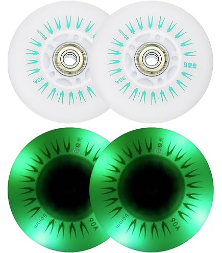 Roues De Patins En Ligne Lumineuses LED 80mm - Dureté 90A - Lot De 4 Avec Roulements - Vert - Alimentation Magnétique, Pas De Piles