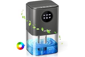 Deumidificatore Casa Anti Muffa, ANOEPUY 1.7L Portatile Mini Deumidificatori Silenzioso Elettrico con Luce LED a 7 colori per la Bagno Ambiente Cantina Camera con Timer e Spegnimento Automatico Grigio