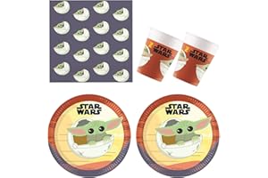 Procos 10210600 - zestaw imprezowy S Disney Star Wars - mandalorian, 52-częściowy zestaw, 16 talerzy, 16 kubków, 20 serwetek, jednorazowe naczynia, naczynia na imprezę, dekoracja stołu, Marvel